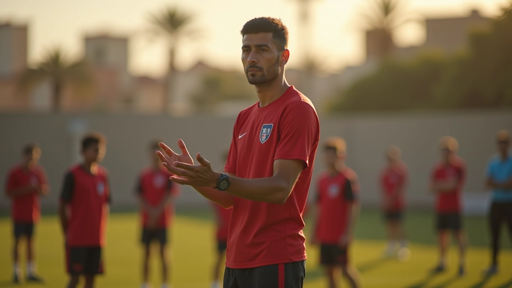 مدرب كرة قدم محترف يشرح التكتيكات لمجموعة من لاعبي الشباب على الملعب